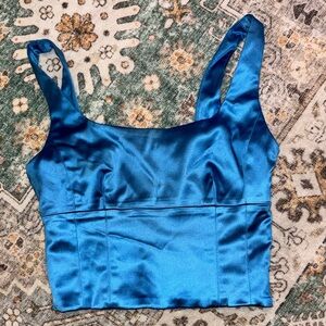Aritzia Cropped Wilfred Satin Camisole in Vibrant Blue